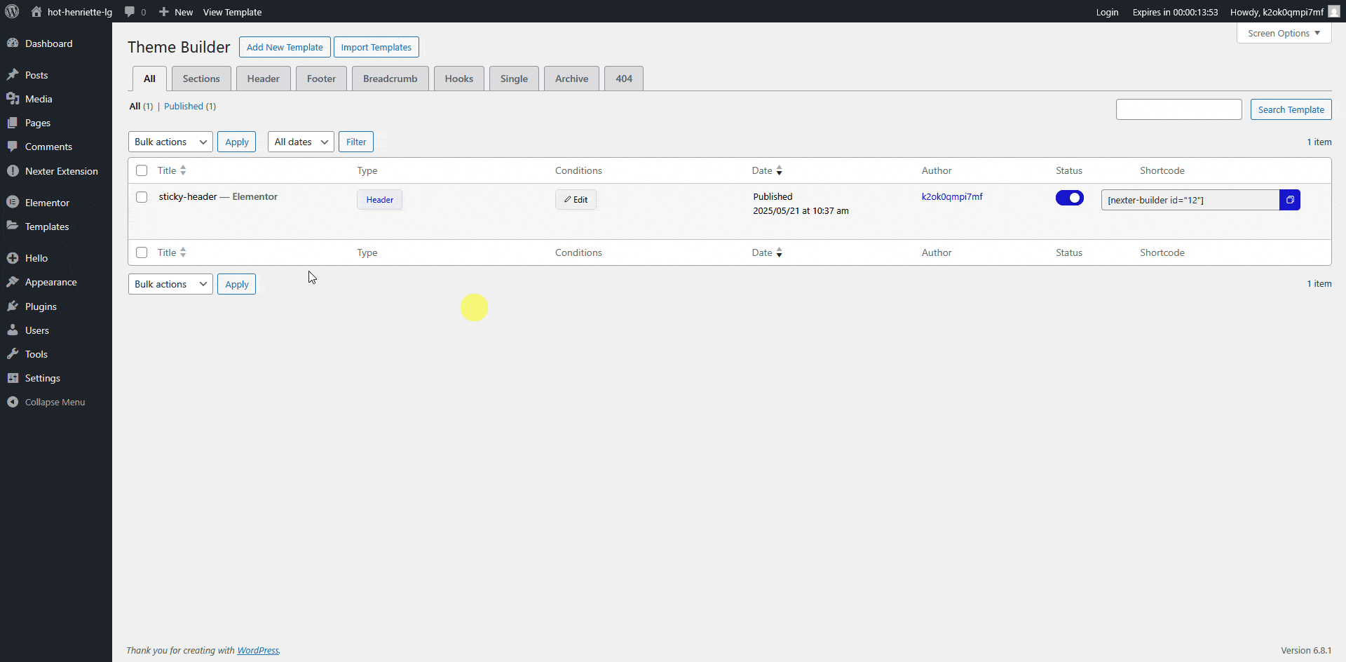 set header conditions from Sticky Header Effects for Elementor