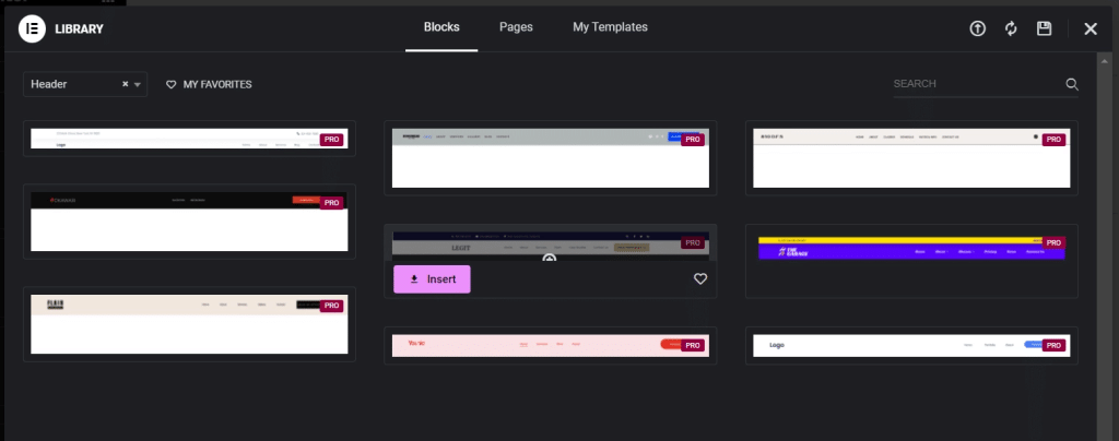 she choose header template from Sticky Header Effects for Elementor