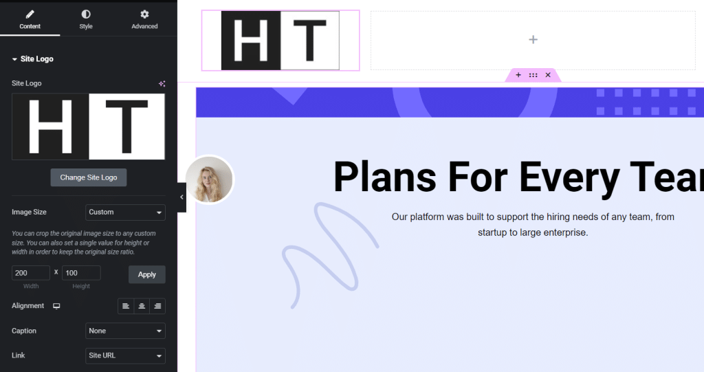 she insert your logo from Sticky Header Effects for Elementor