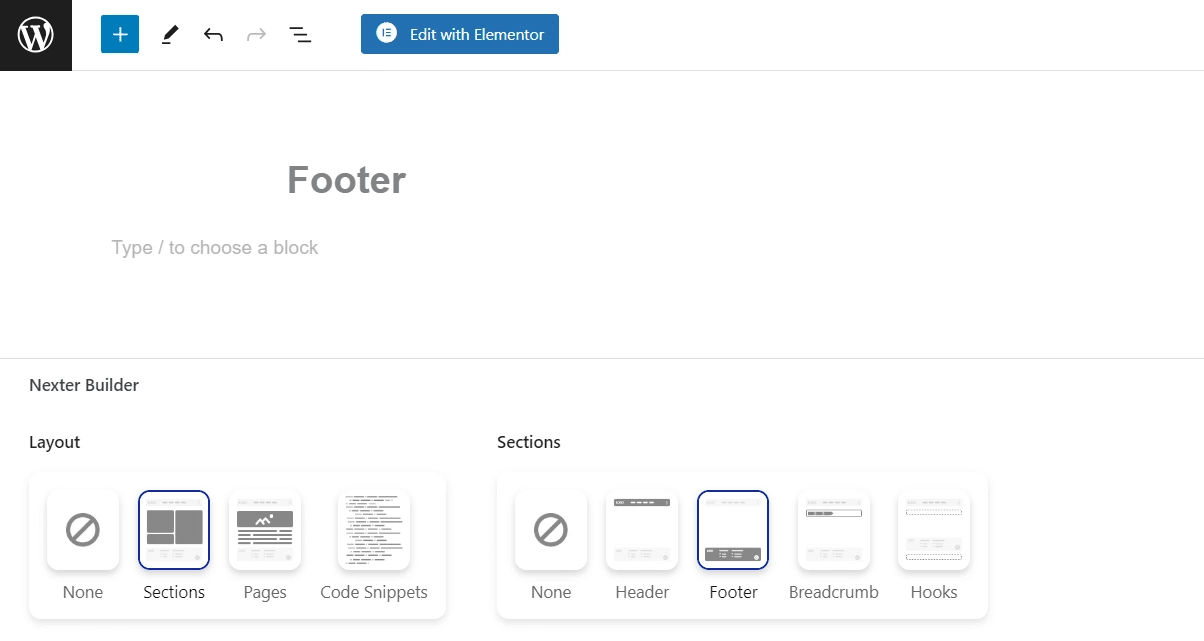 she setup new footer template from Sticky Header Effects for Elementor