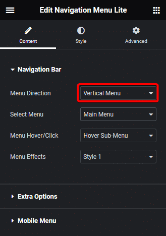 she vertical navigation menu from Sticky Header Effects for Elementor