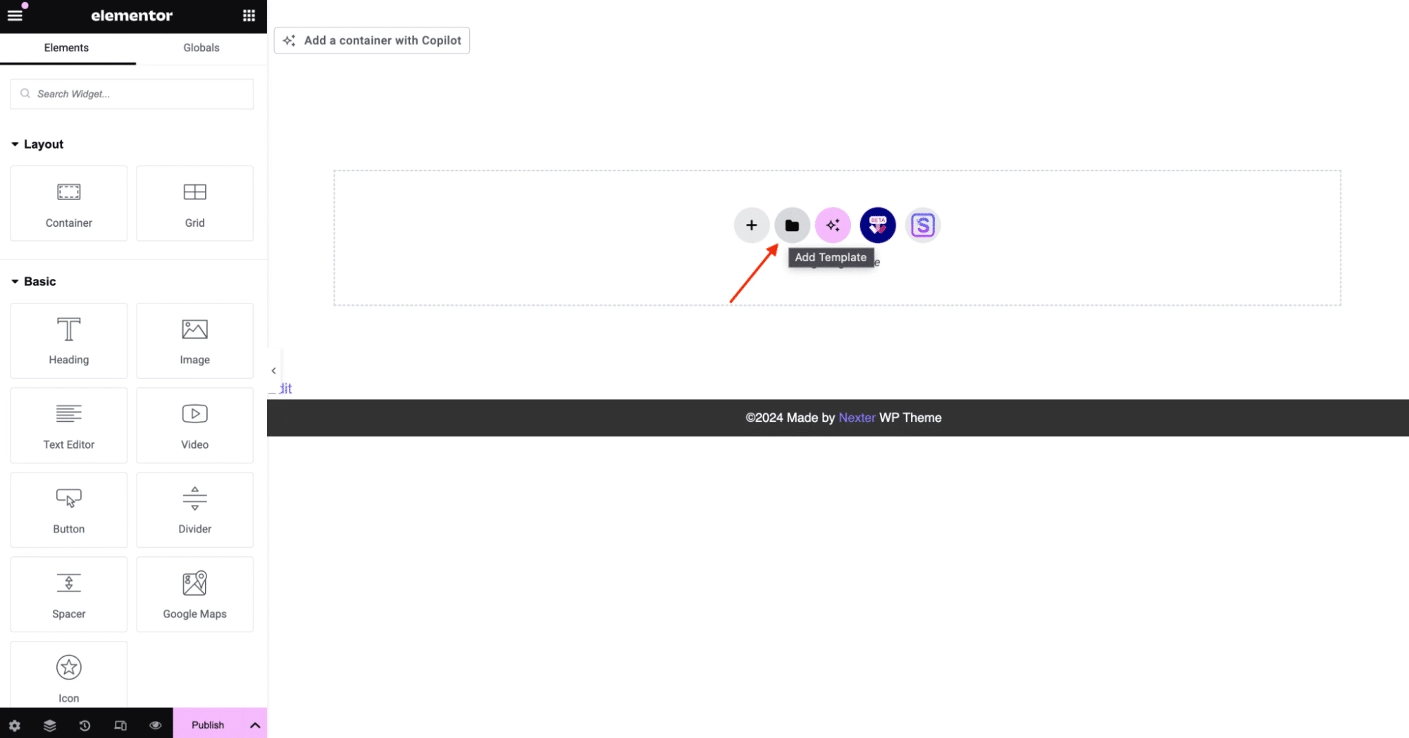She Add Template from Sticky Header Effects for Elementor