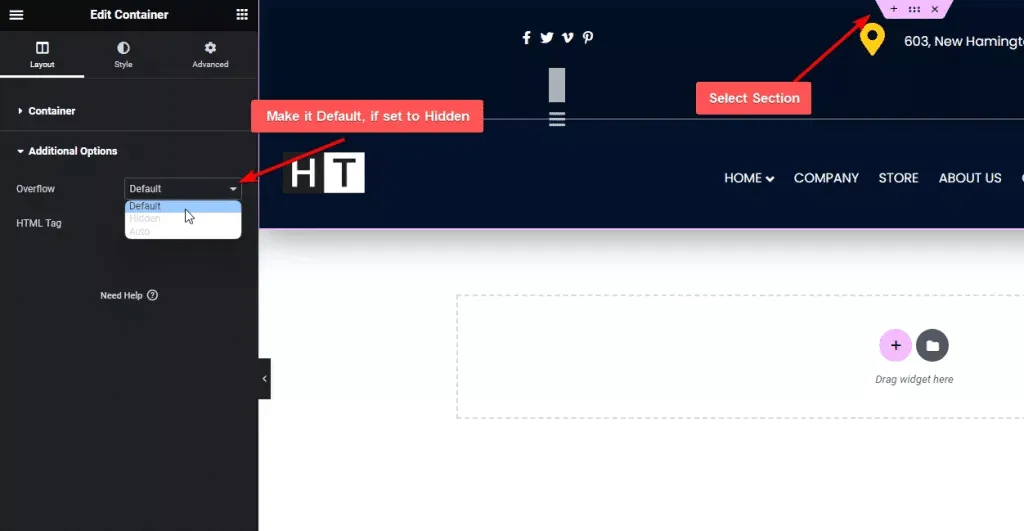 She Adjusting the Overflow Property from Sticky Header Effects for Elementor