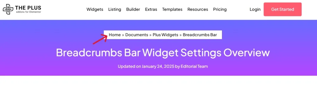 She Breadcrumbs from Sticky Header Effects for Elementor