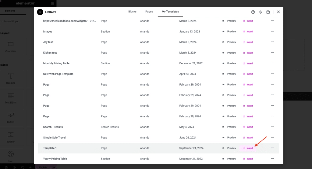 She Elementor My Template from Sticky Header Effects for Elementor