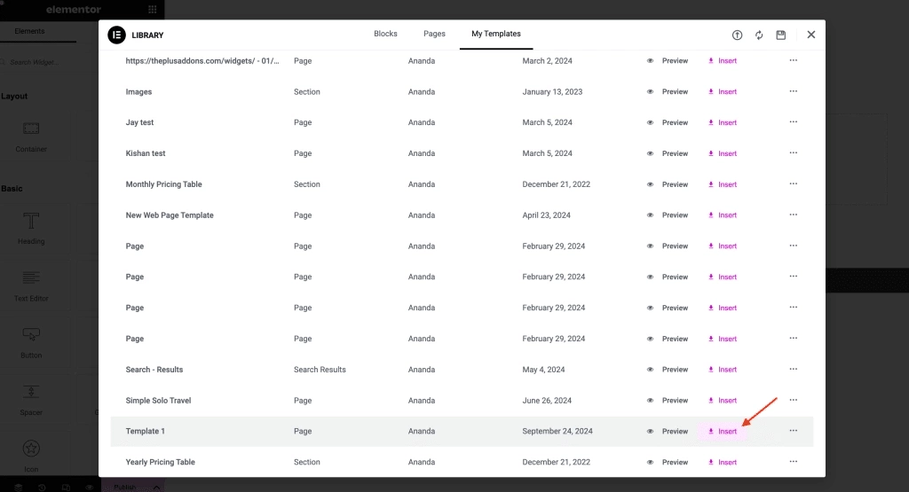 She Elementor My Template from Sticky Header Effects for Elementor