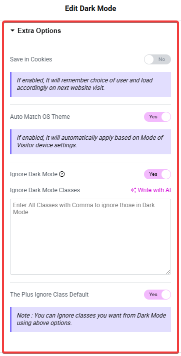 She Extra Options for Dark Mode Widget from Sticky Header Effects for Elementor