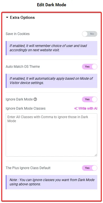 She Extra Options for Dark Mode Widget from Sticky Header Effects for Elementor