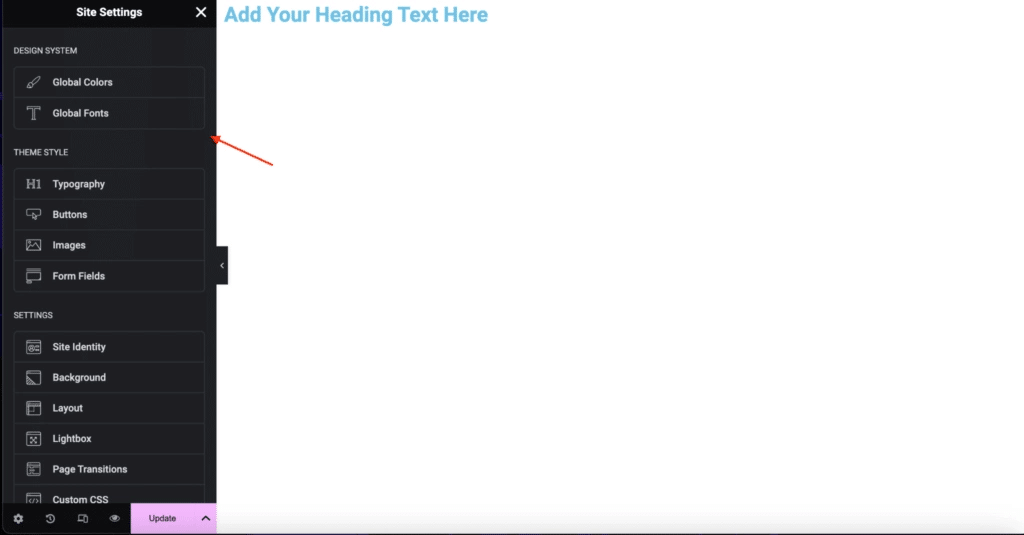She Global settings from Sticky Header Effects for Elementor