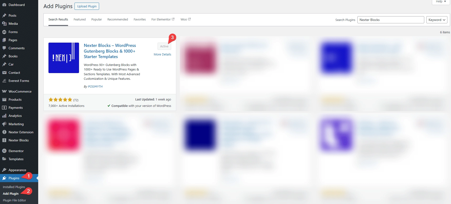 She Install Nexter Blocks from Sticky Header Effects for Elementor