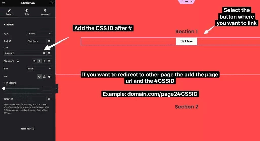 She Linking Element with CSS ID for Anchor Link from Sticky Header Effects for Elementor