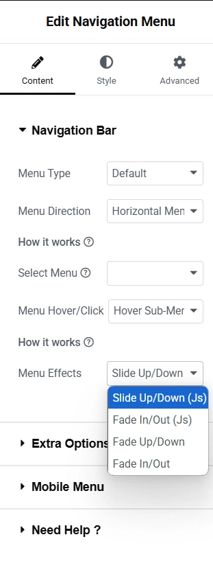 She Menu Effects from Sticky Header Effects for Elementor