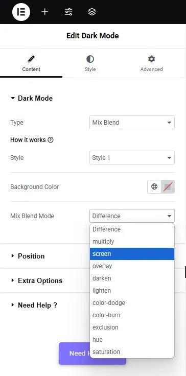 She Multiple Options for Dark Mode in Elementor from Sticky Header Effects for Elementor
