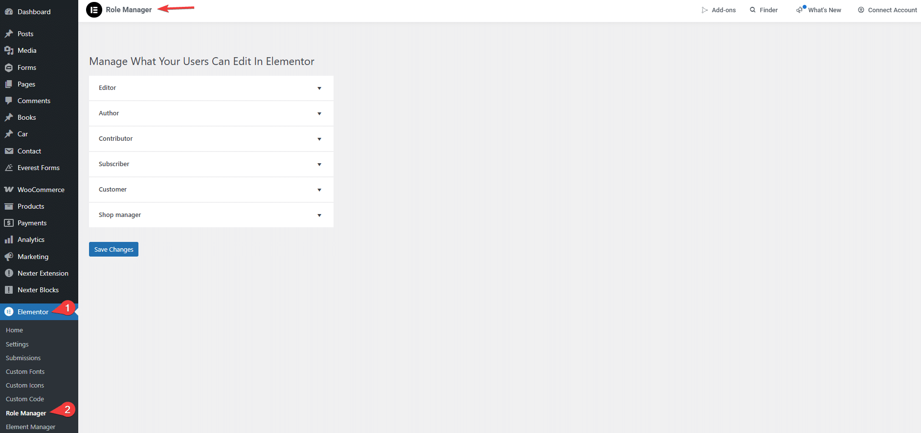 She Role Manager from Sticky Header Effects for Elementor