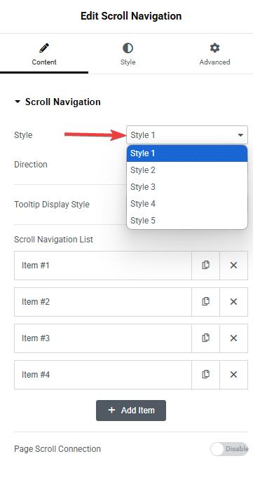 She Scroll Navigation Select Style from Sticky Header Effects for Elementor