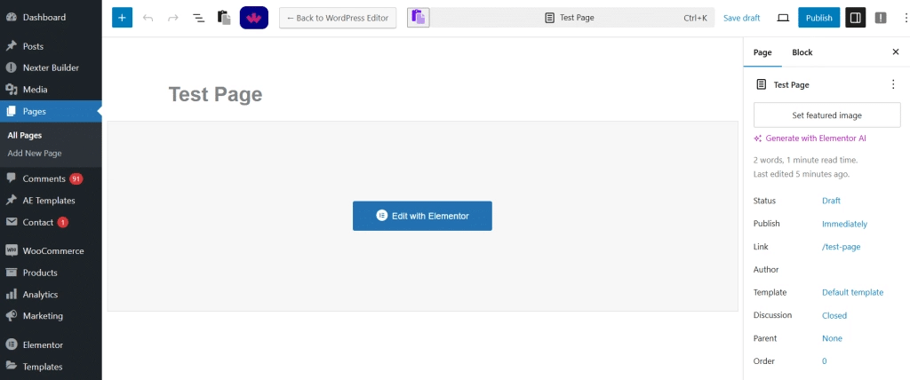 She the WordPress Default Editor from Sticky Header Effects for Elementor