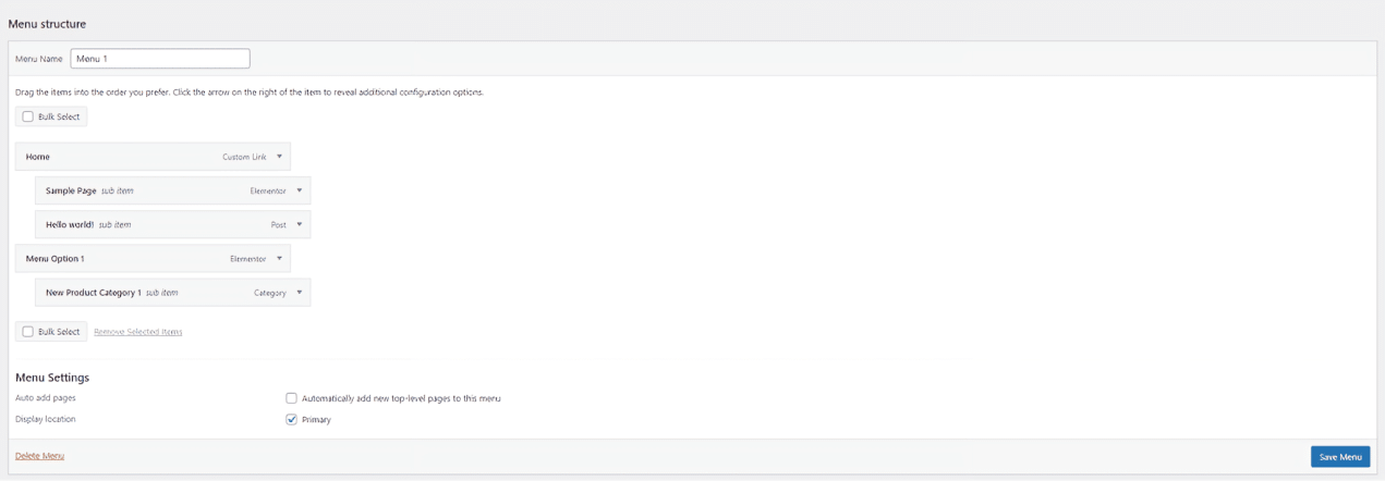 she menu structure from Sticky Header Effects for Elementor