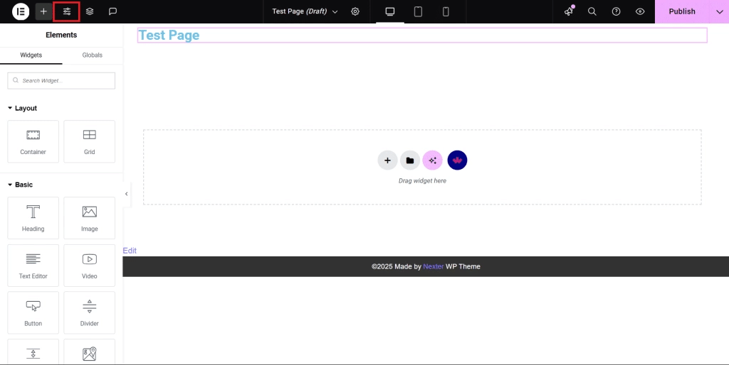she site setting from Sticky Header Effects for Elementor