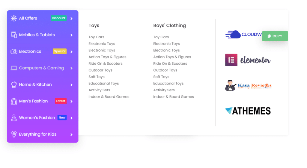 she vertical mega menu from Sticky Header Effects for Elementor