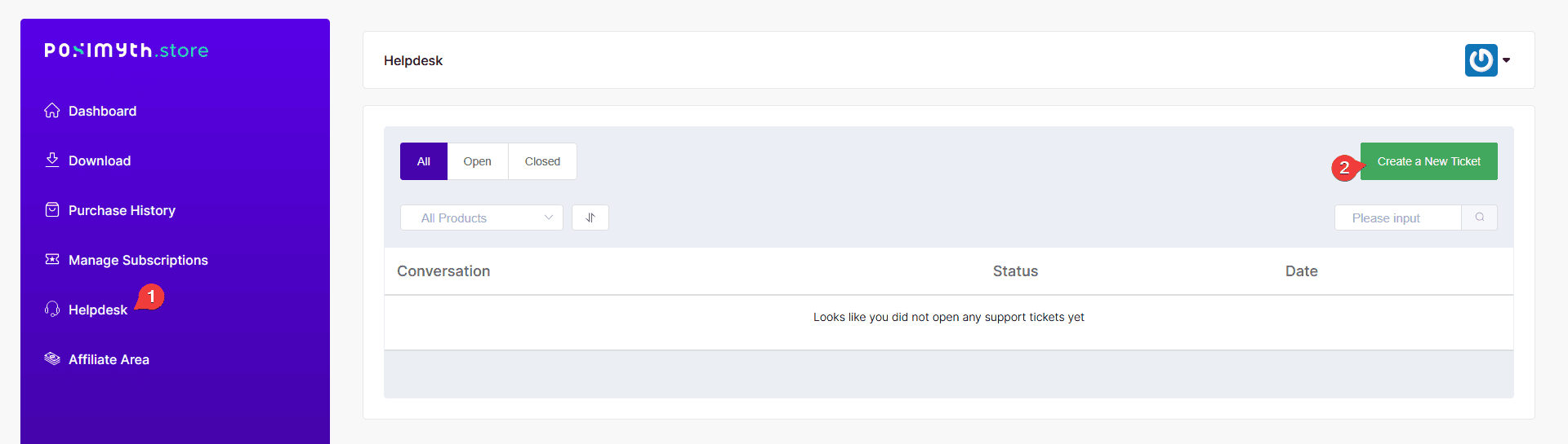 Creating a new support ticket from the POSIMYTH Store helpdesk