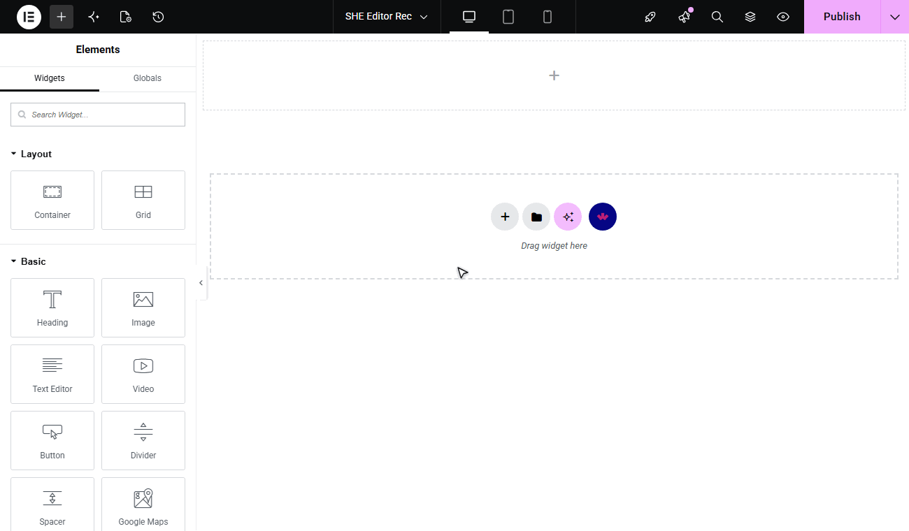 Display Conditions settings in the Elementor editor