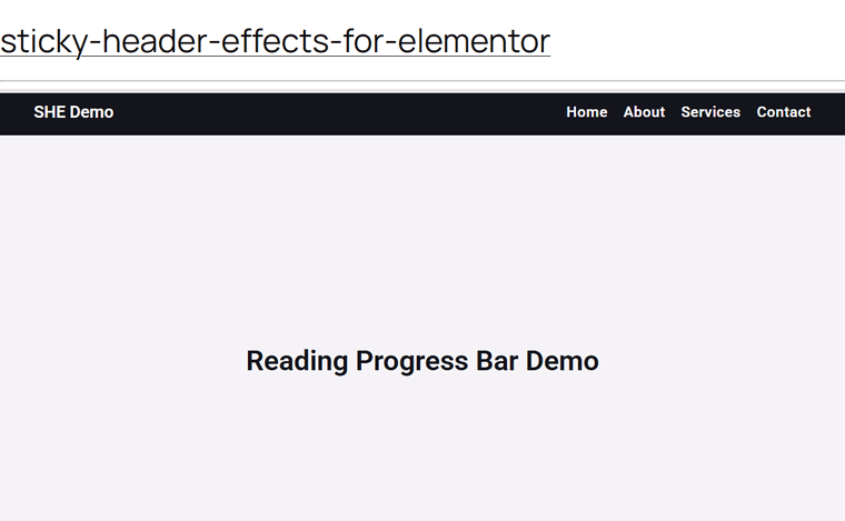 Scroll progress bar filling across the top of a sticky Elementor header as the page scrolls
